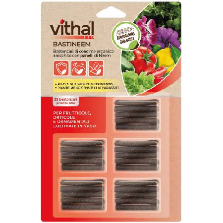 Bastoncini di concime BastiNeem Vithal Bio per piante in vaso