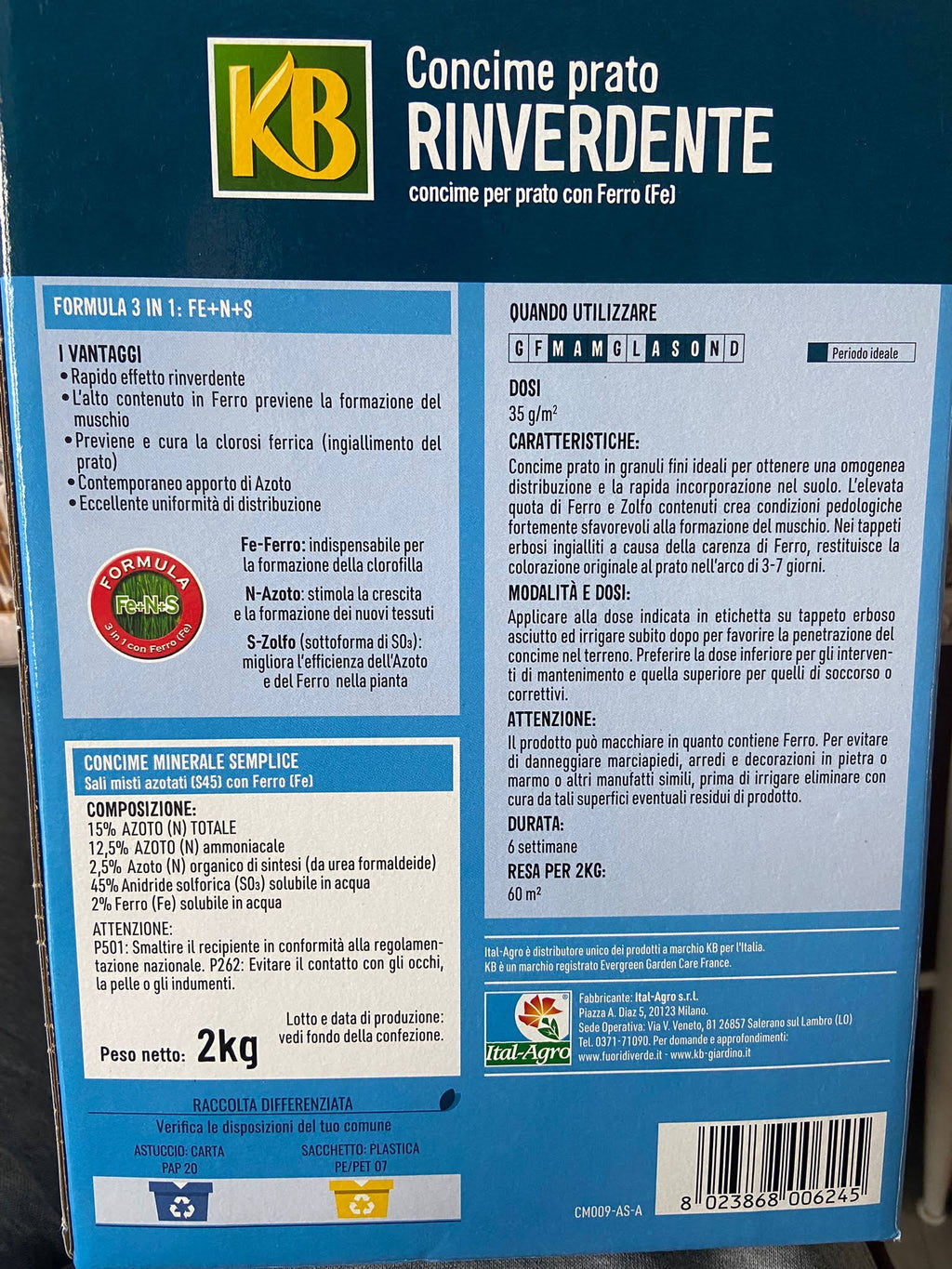 Concime Prato Rinverdente - prato più resistente e più verde KB 2kg