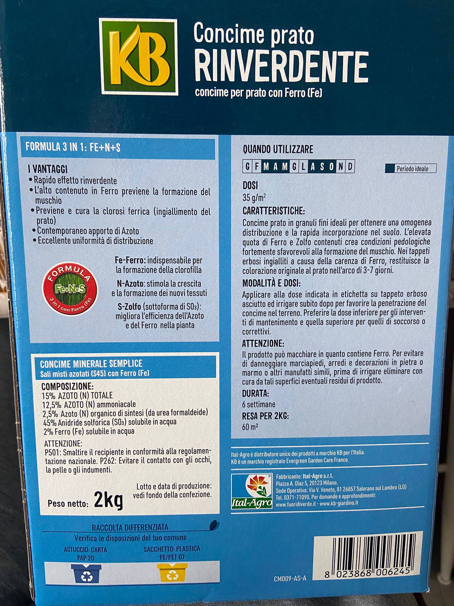 Concime Prato Rinverdente - prato più resistente e più verde KB 2kg