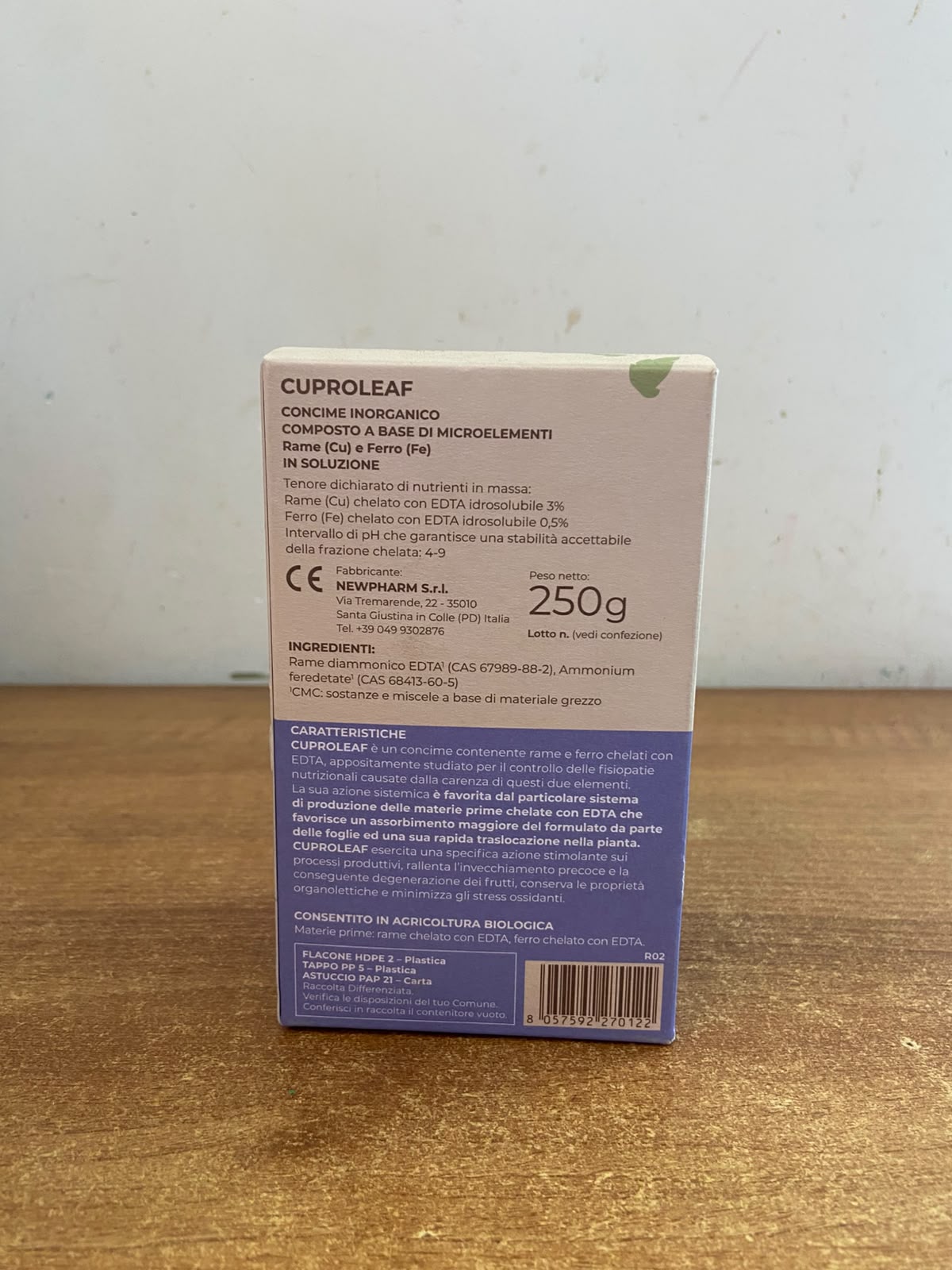 Cuproleaf Bio 250 g – Rame e Ferro Chelati ad Azione Sistemica